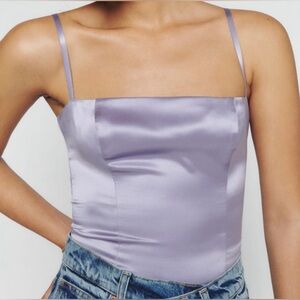 Reformation Lilac Satin Square-Neck Camisole